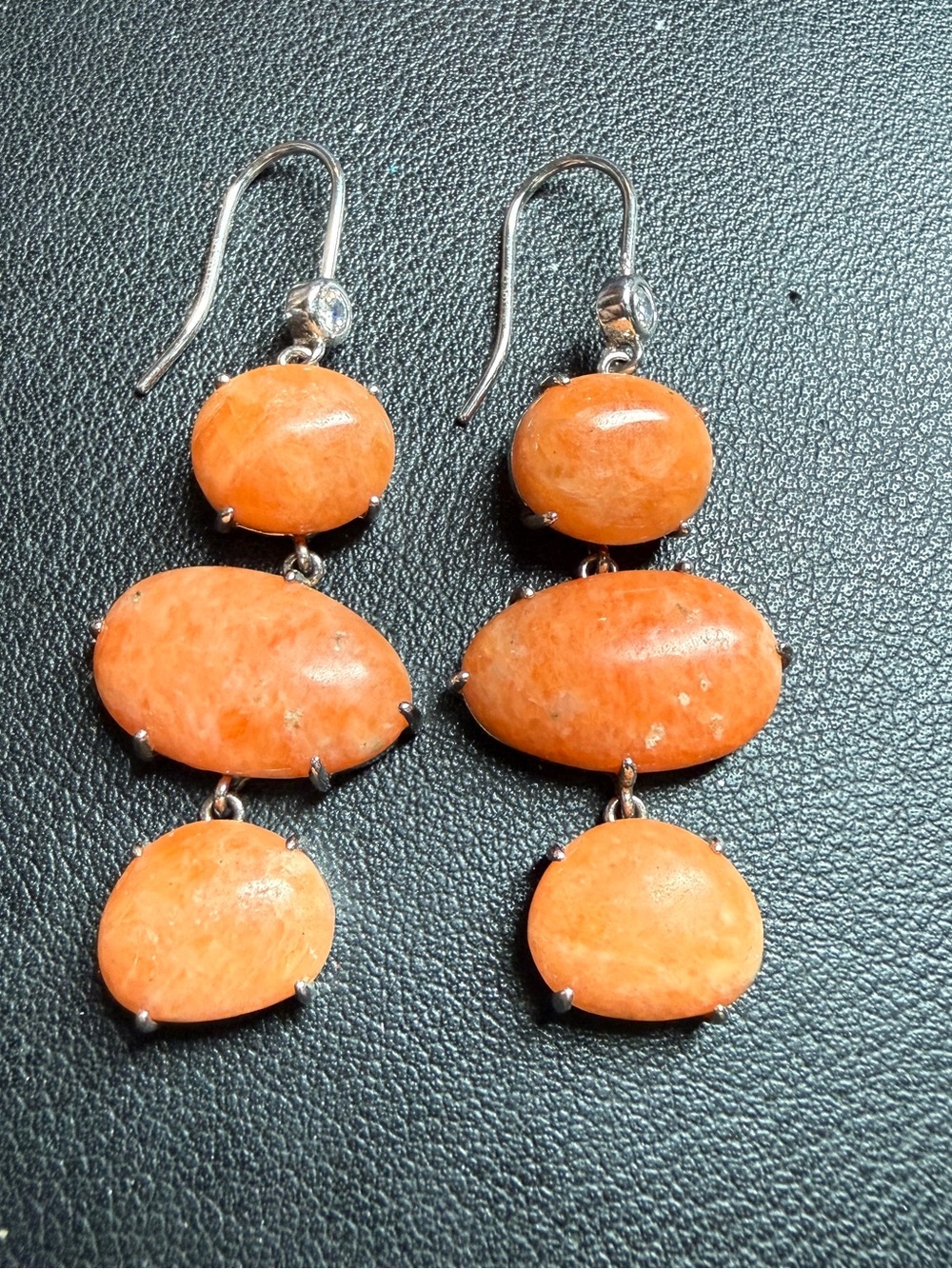 Sterling Japanese Sea Coral LUCAS LAMETH LUC Dangle Earrings 2 1/4" 13.5 grams